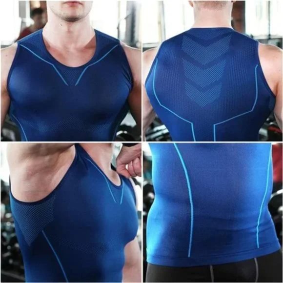 New 𝅺Men's Compression Shirt Slimming Body Shaper Blue1 - Picture 3 of 7